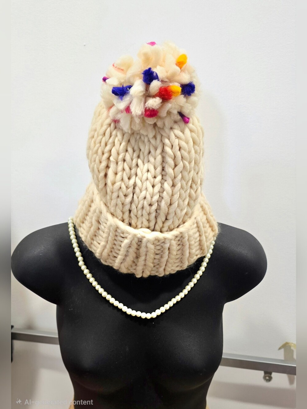 NEW! Madison 88 Women's Chunky Ribbed Knit Beanie Hat With Multicolor Pom-Poms